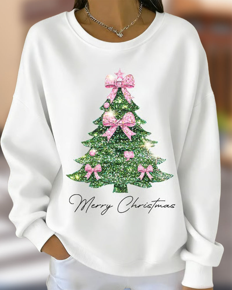 Round Neck Long Sleeve Christmas Print Sweatshirt