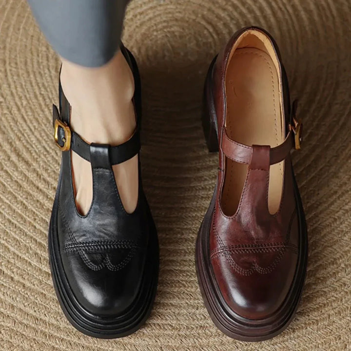 Olivia- Leather Mary Jane with Retro Heel