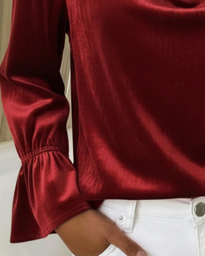 Trendy Solid Color Top with Trumpet Sleeves