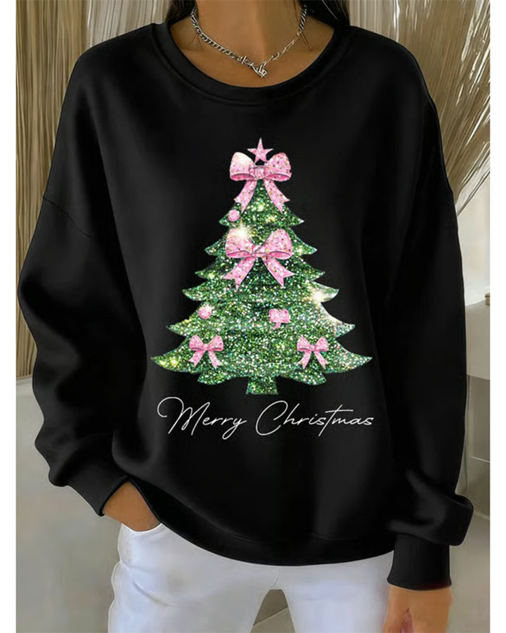 Round Neck Long Sleeve Christmas Print Sweatshirt
