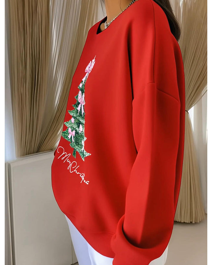 Round Neck Long Sleeve Christmas Print Sweatshirt